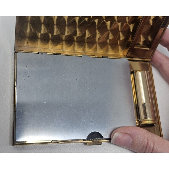 Vintage Elegant Rhinestone Powder Compact Lipstick Makeup Cig/Money Mirror Case - Picture 6 of 16